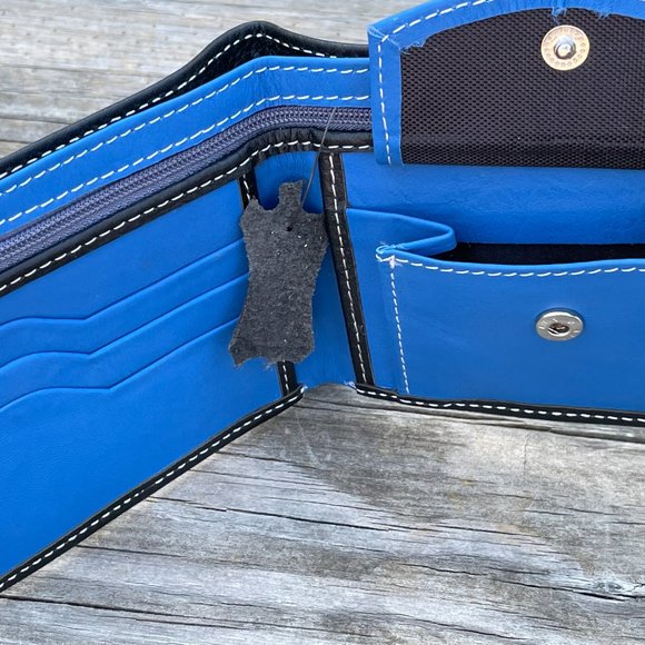 Handmade Leather Wallet BlueBlack Men Card Holder Bifold Purse Multi CardHolder - Picture 14 of 16